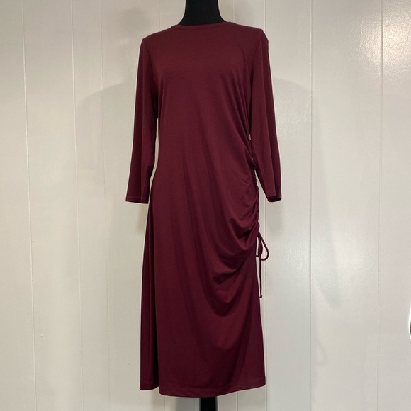 Banana Republic Burgundy Dress Long Sleeve Side Cinch Side Slit Stretch Large - Picture 2 of 12